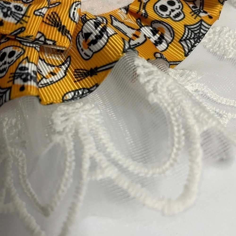 Kitty collar and skirt cat clothes Halloween theme orange lace ruffle